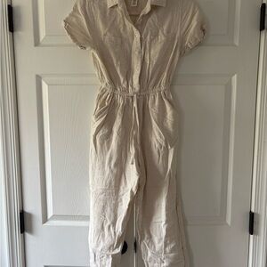 Beige Button-Up Jumpsuit